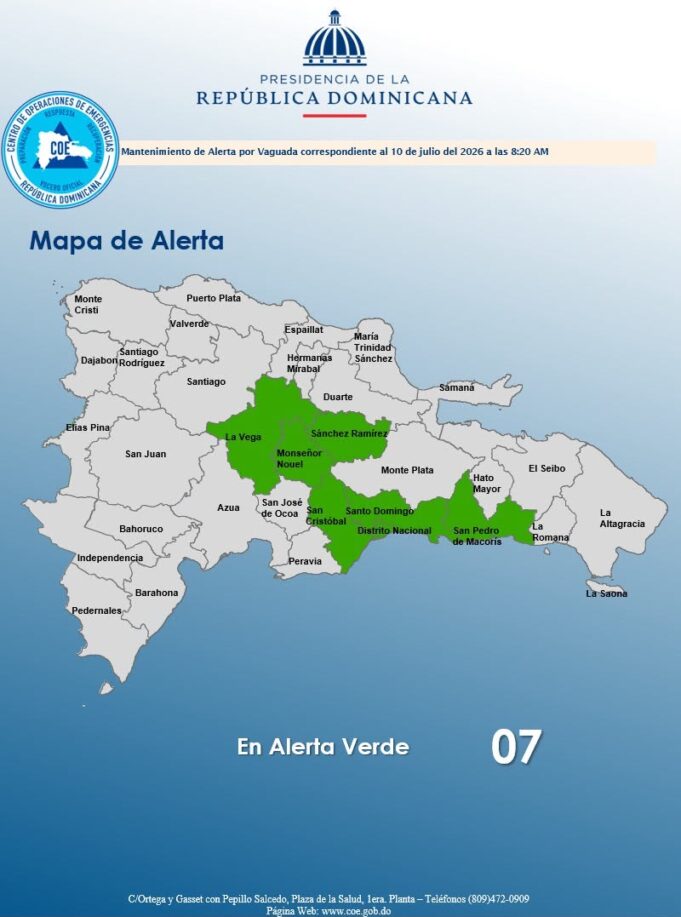 COE mantiene siete demarcaciones en alerta verde pese a mejoría de las condiciones del tiempo