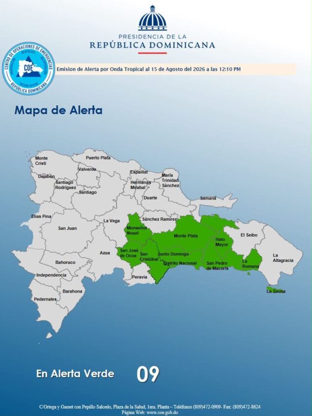 COE coloca nueve provincias bajo alerta verde por lluvias